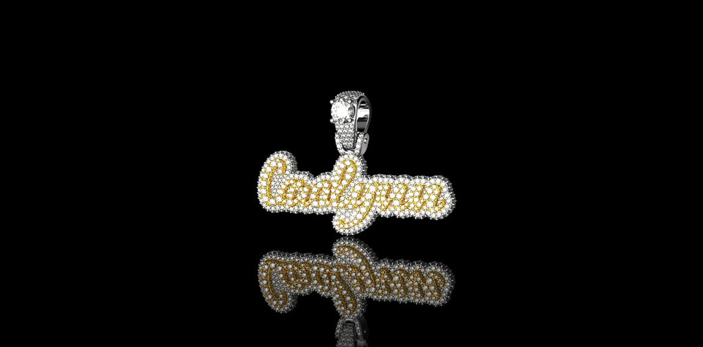 14K 2 TONE YELLOW AND WHITE GOLD DOUBLE LAYER CUSTOM "CAROLYNN" STYLE DIAMOND PENDANT