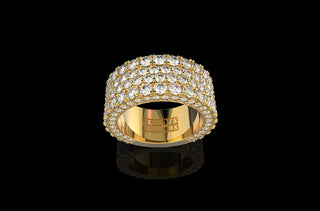 14k yellow gold men's 4 row 3/4 diamond band ring