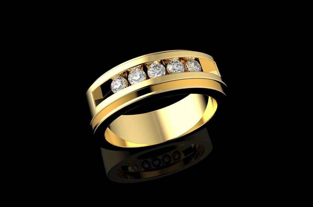 14k yellow gold mens custom wide 5 stone diamond wedding band