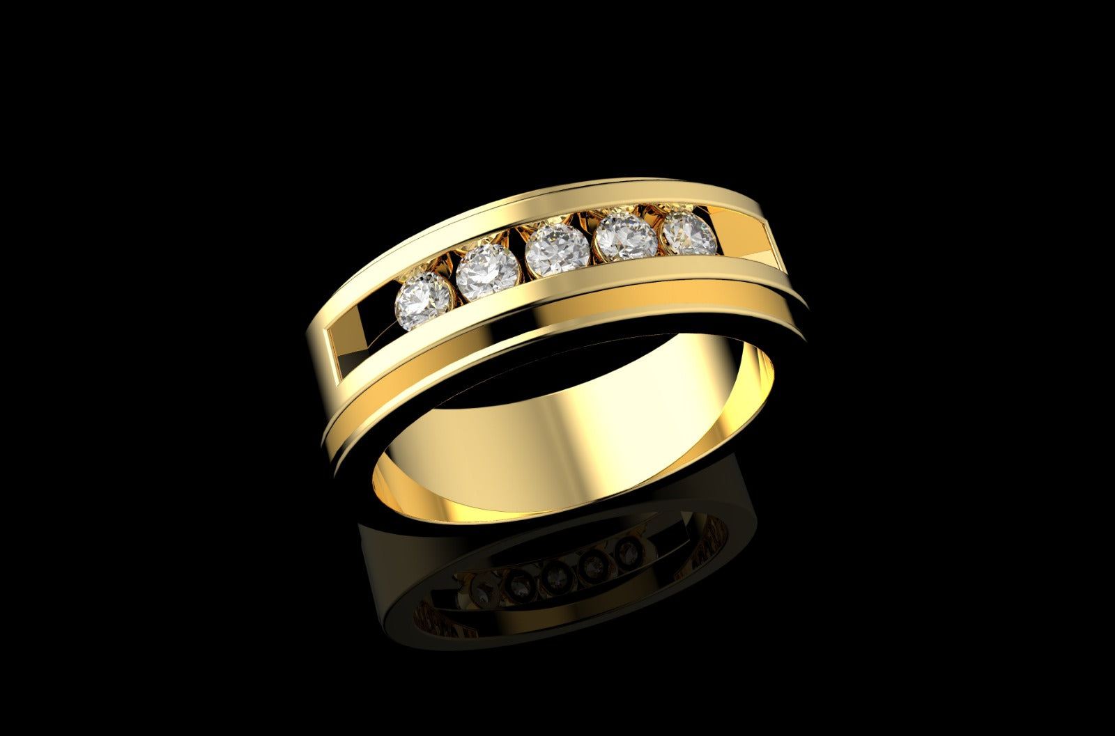 14k yellow gold mens custom wide 5 stone diamond wedding band