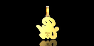 14K YELLOW GOLD CUSTOM 3D "RM" STYLE PENDANT DIAMOND PROFILE
