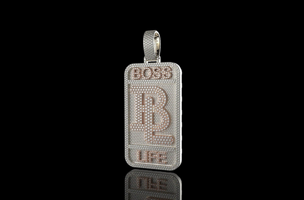 14k 2 tone rose and white gold large 3d custom "BL" style diamond pendant