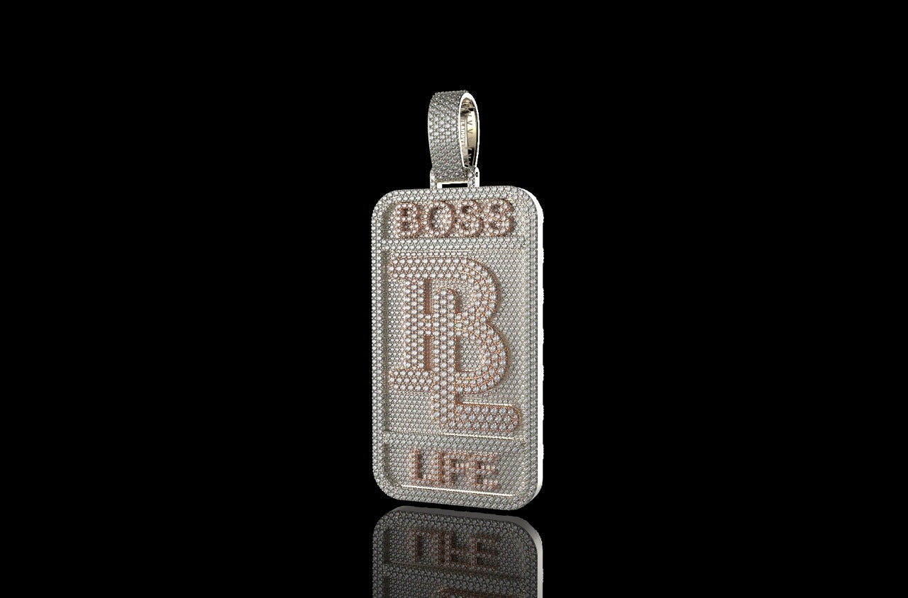 14k 2 tone rose and white gold large 3d custom "BL" style diamond pendant