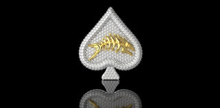 14K 2 TONE YELLOW AND WHITE GOLD CUSTOM "SPADE FISH SCALE" STYLE DIAMOND PENDANT