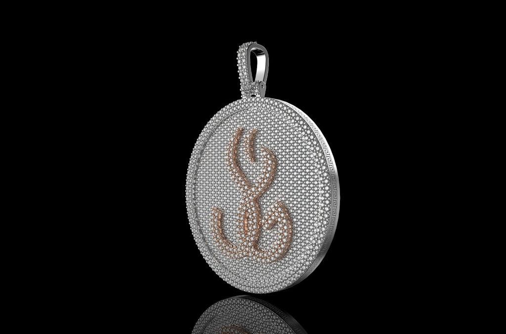 14k 2 tone rose and white gold double layer large round custom diamond pendant
