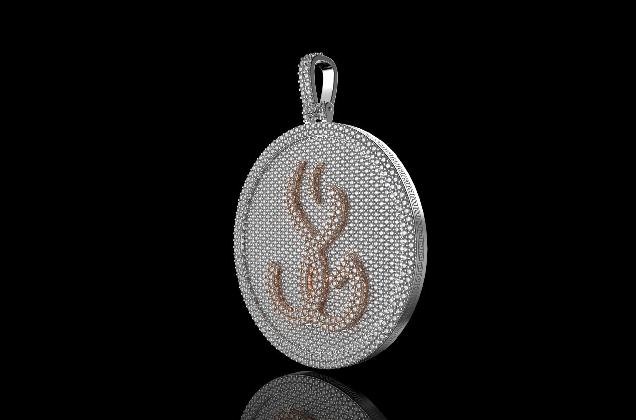 14k 2 tone rose and white gold double layer large round custom diamond pendant