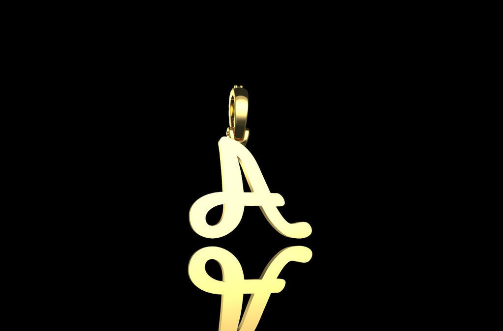 14k yellow gold single layer Script initial A diamond pendant