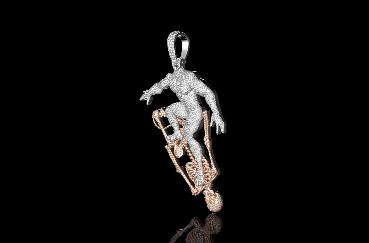 14K 2 TONE ROSE AND WHITE GOLD CUSTOM 3D "SUNNY SURF" STYLE DIAMOND PENDANT