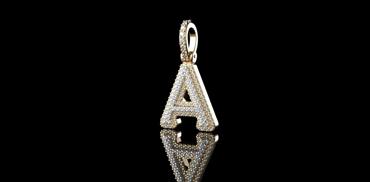 14k 2 tone yellow and white gold double layer small initial A diamond pendant