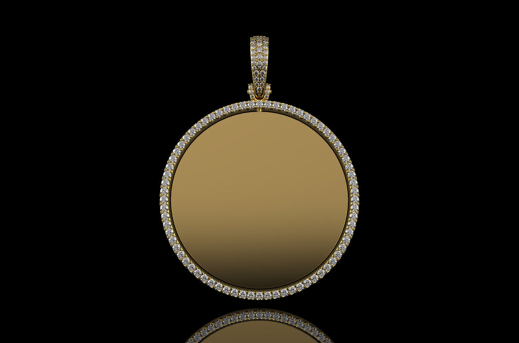 14k yellow gold 360 rotating round diamond picture pendant