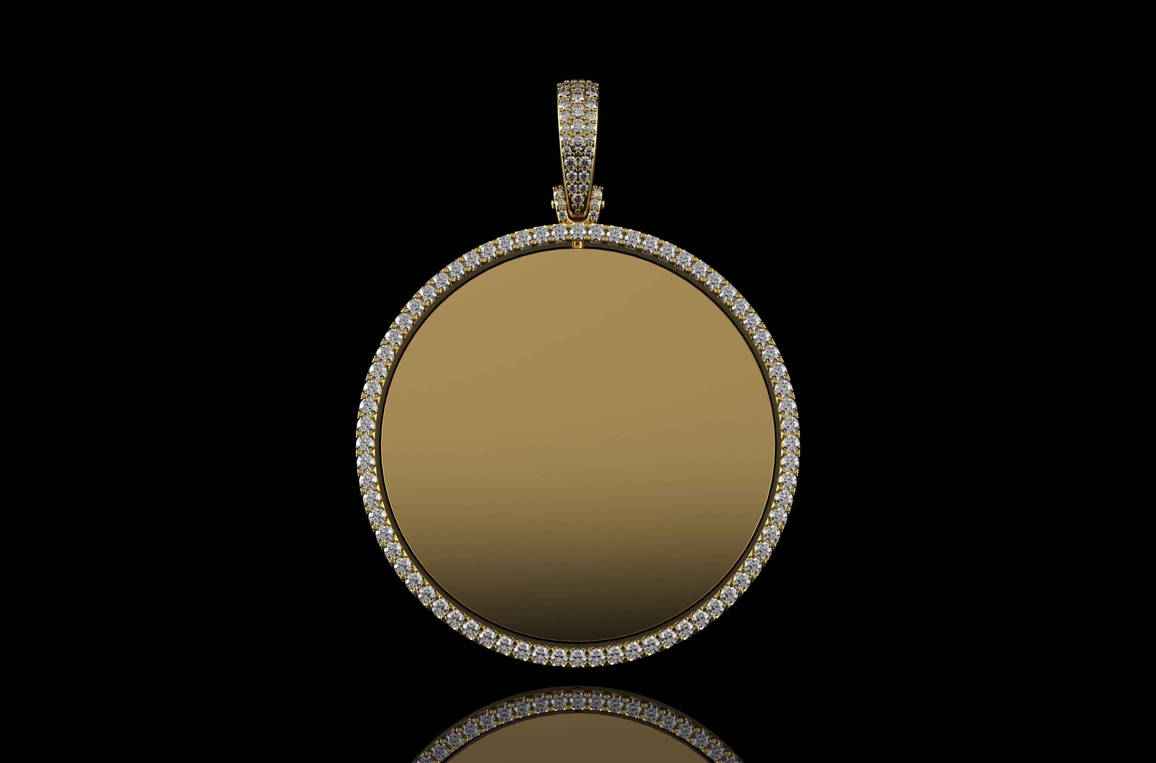 14k yellow gold 360 rotating round diamond picture pendant