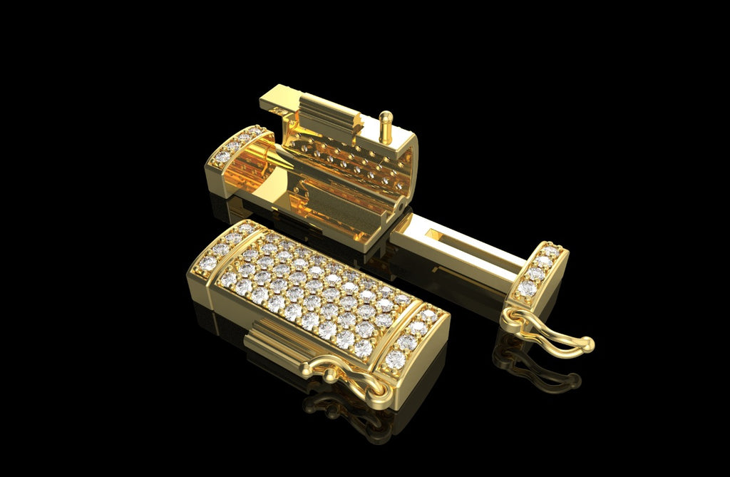 14k yellow gold custom diamond lock flat small narrow