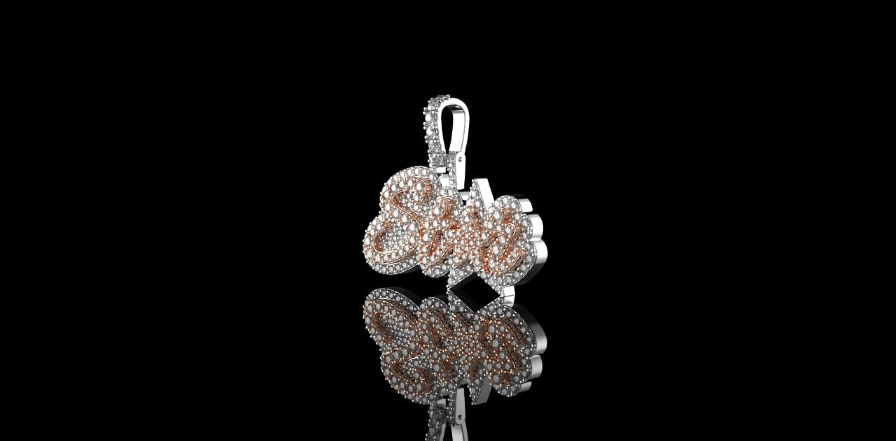 14K 2 TONE ROSE AND WHITE GOLD DOUBLE LAYER CUSTOM "STAR" STYLE DIAMOND PENDANT