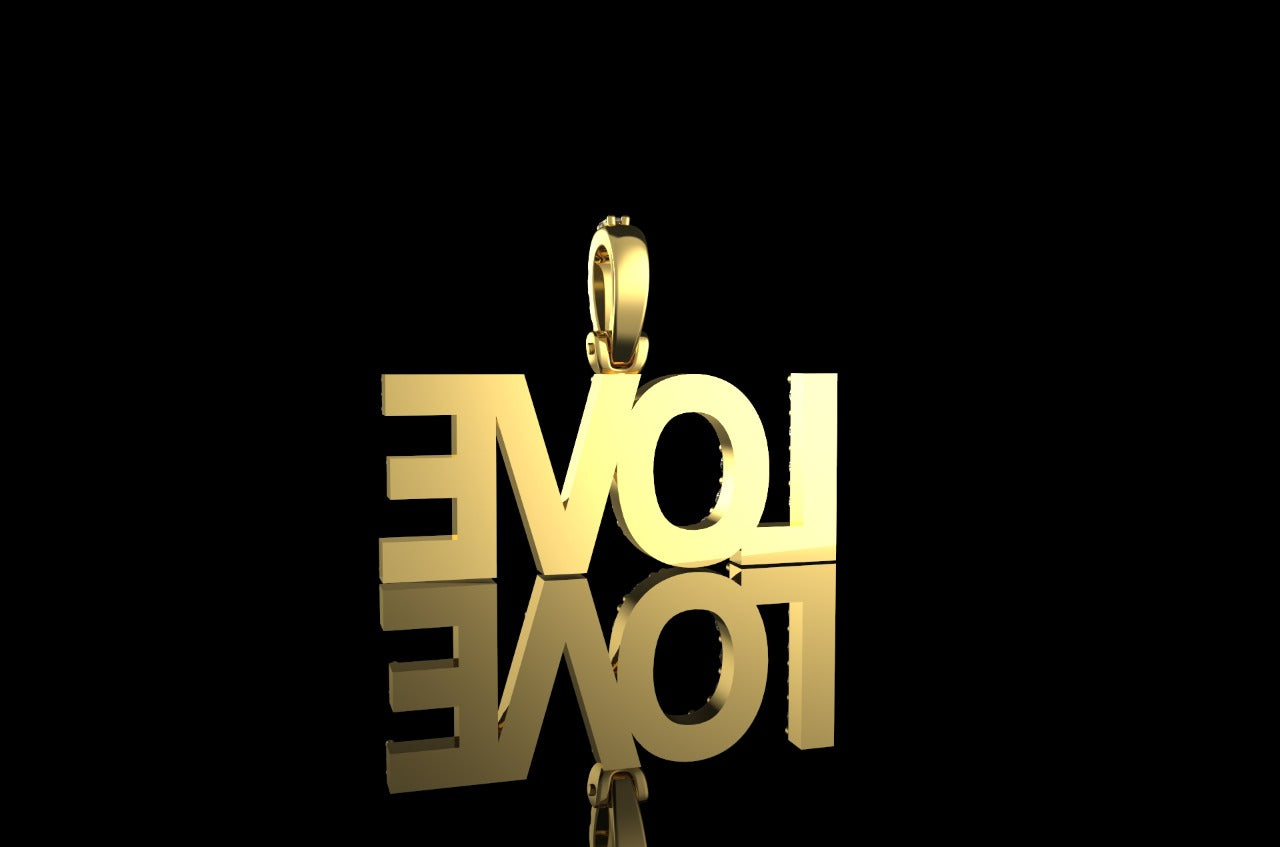 14K YELLOW GOLD SINGLE LAYER CUSTOM "LOVE" DIAMOND PENDANT
