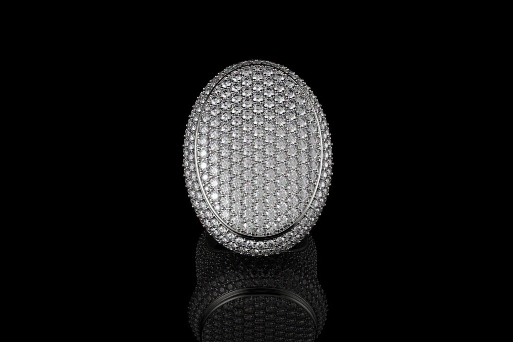 14k white gold large custom mens 3d oval shape diamond ring with bezel ring