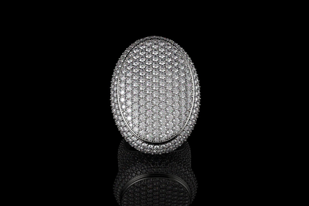 14k white gold large custom mens 3d oval shape diamond ring with bezel ring