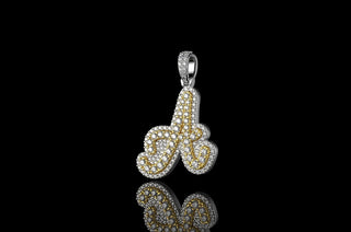 14k 2 tone white and yellow gold double layer Script initial A diamond pendant
