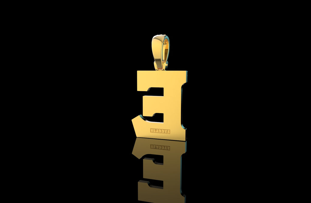 14k 2 tone yellow and yellow gold double layer small initial E diamond pendant