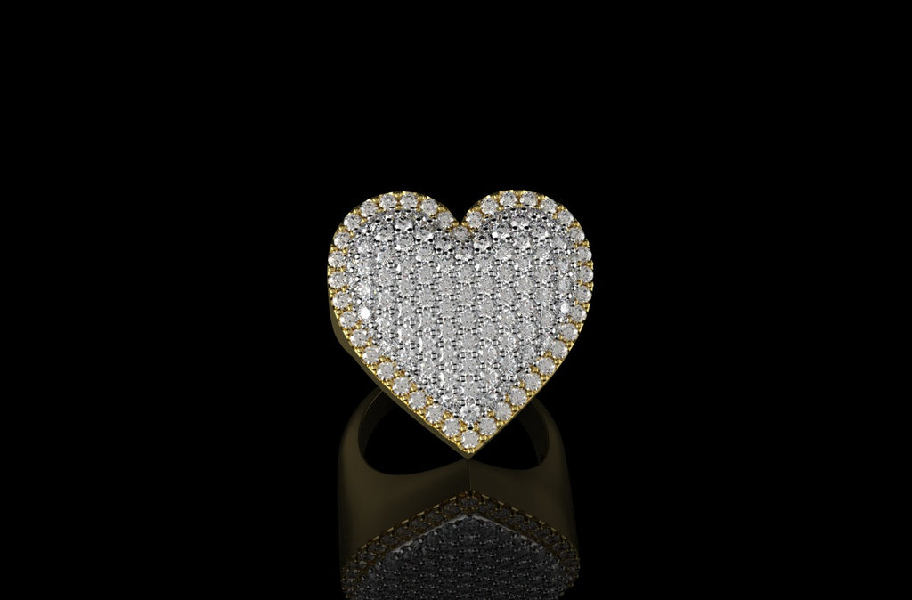 14k 2 tone yellow and white gold 3d bubble heart shape pave diamond ring