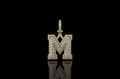 14K 2 TONE YELLOW AND WHITE GOLD DOUBLE LAYER SMALL INITIAL M DIAMOND PENDANT