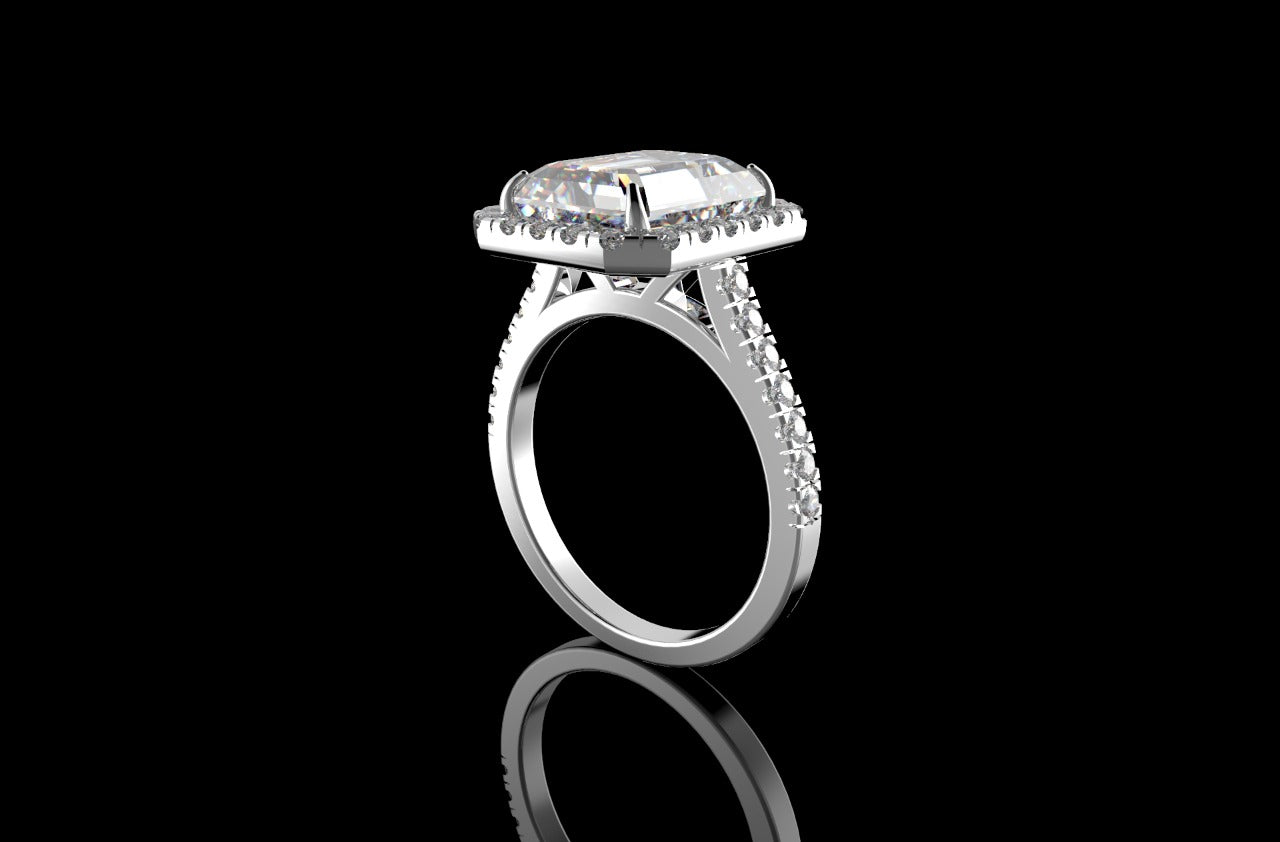 18k white gold Emerald cut halo diamond engagement ring 6.50cts