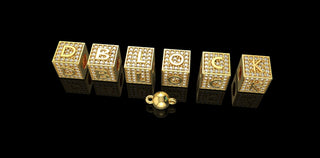14k yellow gold 3D square "D BLOCK" diamond charms