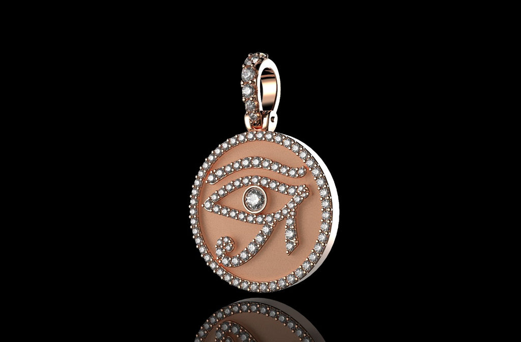 14k Rose gold round eye of ra diamond pendant