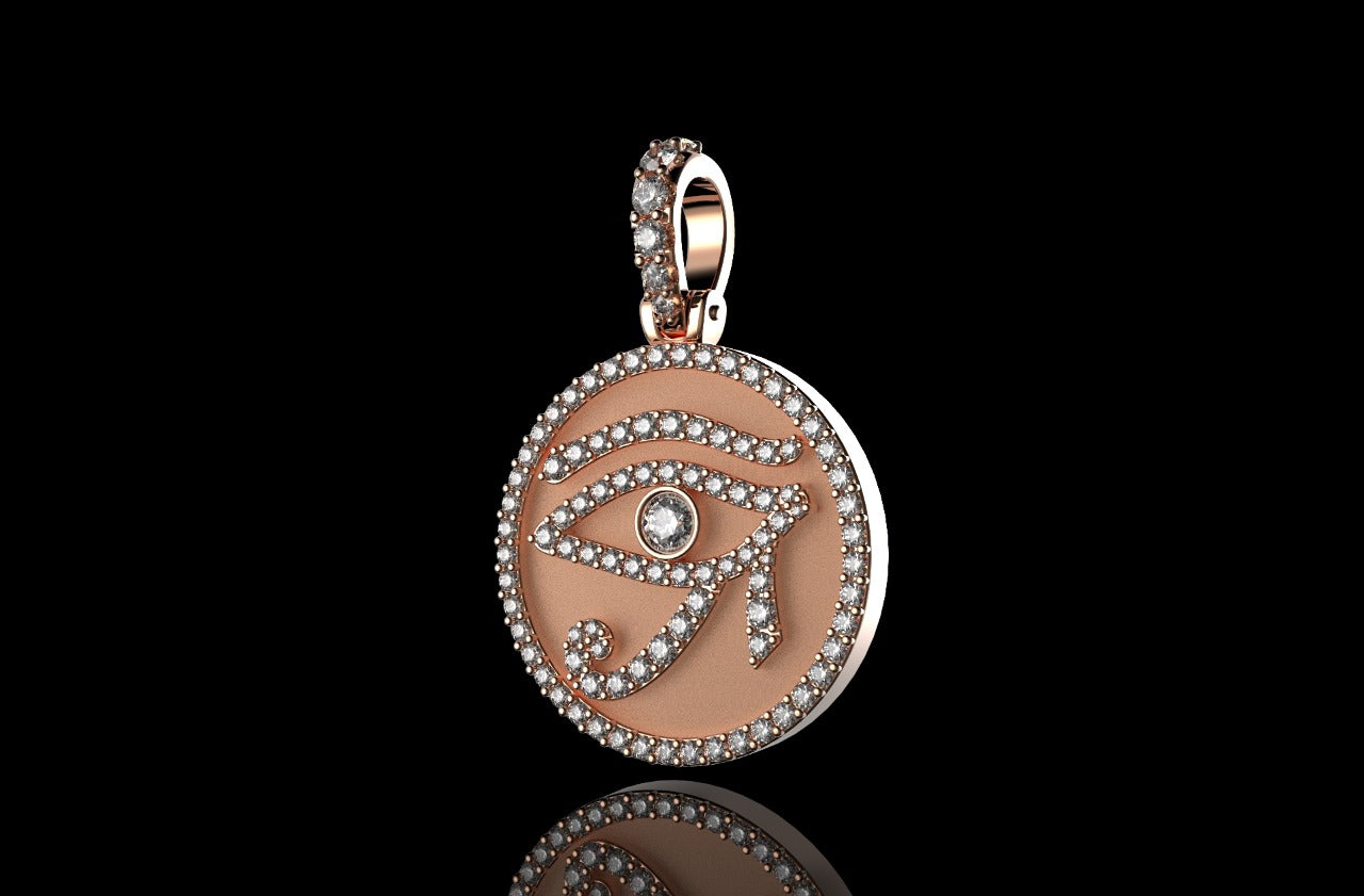 14k Rose gold round eye of ra diamond pendant