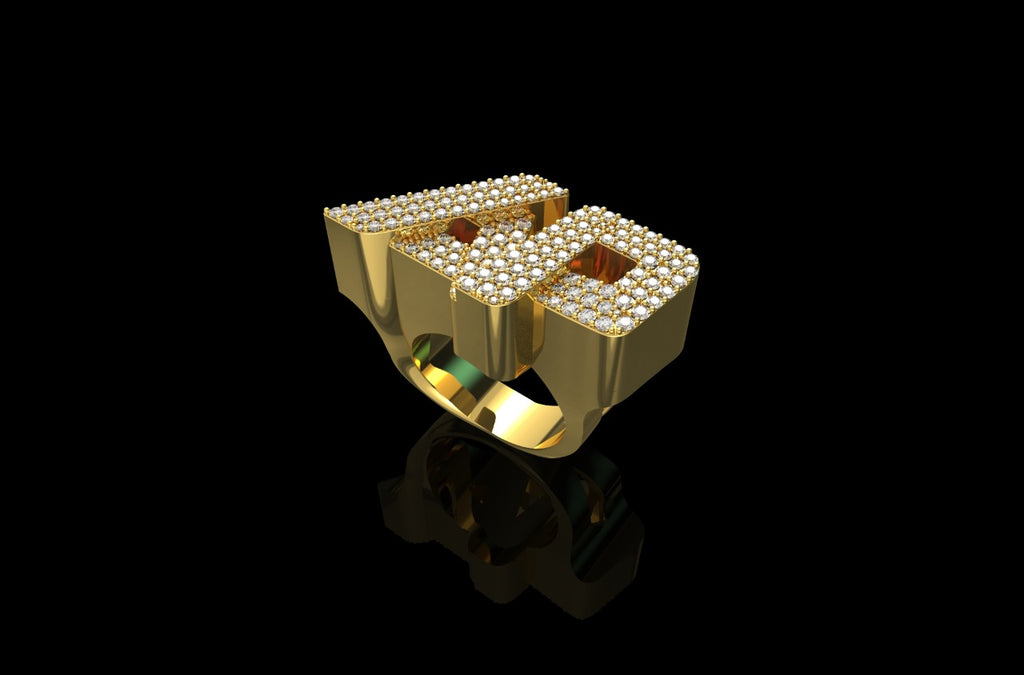 14k yellow gold custom 3d "AP" style diamond ring
