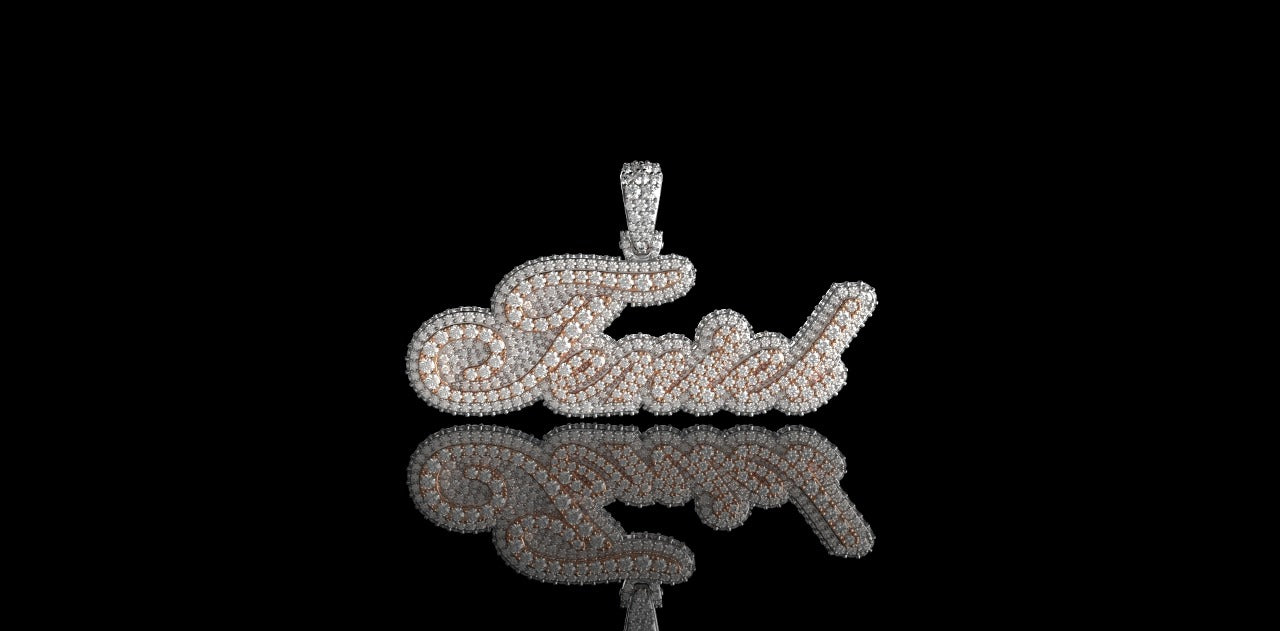 14K 2 TONE ROSE AND WHITE GOLD DOUBLE LAYER CUSTOM "TENIEL" STYLE DIAMOND PENDANT