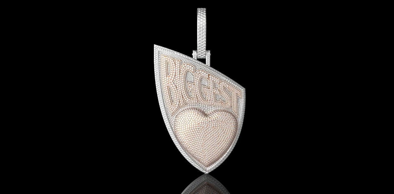 14K 2 TONE ROSE AND WHITE GOLD DOUBLE LAYER CUSTOM "BIGGEST HEART" DIAMOND PENDANT