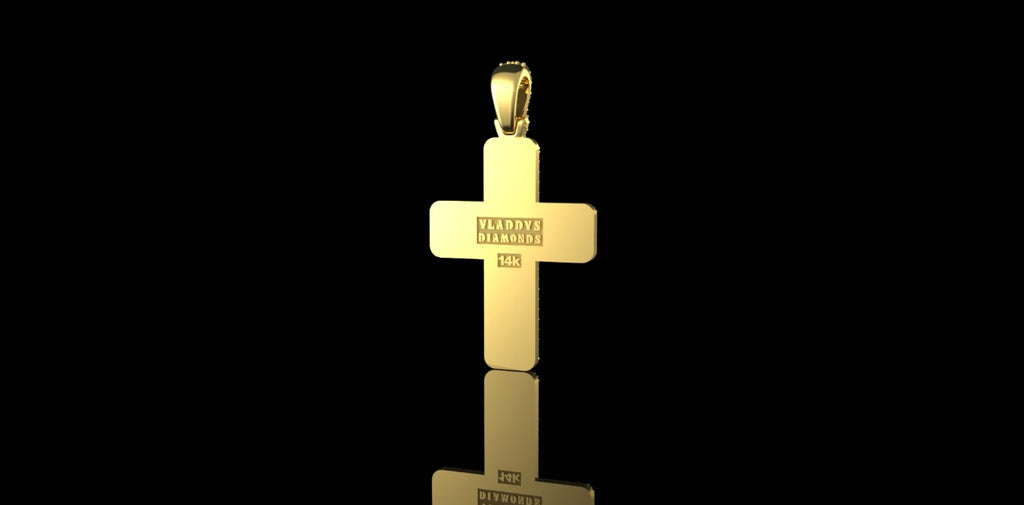 14K 2 TONE YELLOW AND WHITE GOLD DOUBLE LAYER DIAMOND CROSS PENDANT