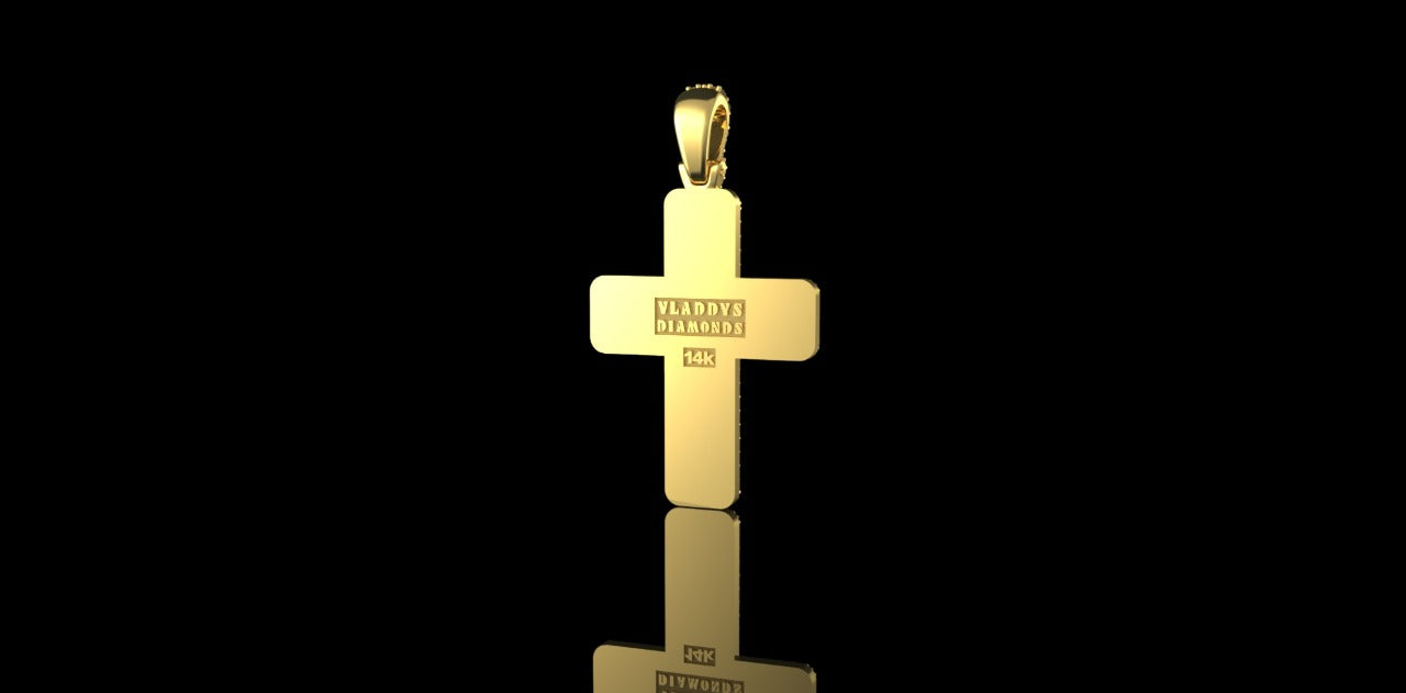 14K 2 TONE YELLOW AND WHITE GOLD DOUBLE LAYER DIAMOND CROSS PENDANT