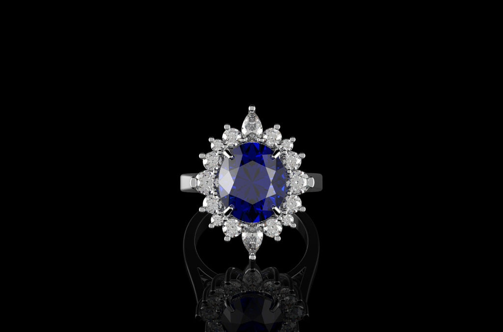 18k white gold custom purple amethyst oval shape diamond ring