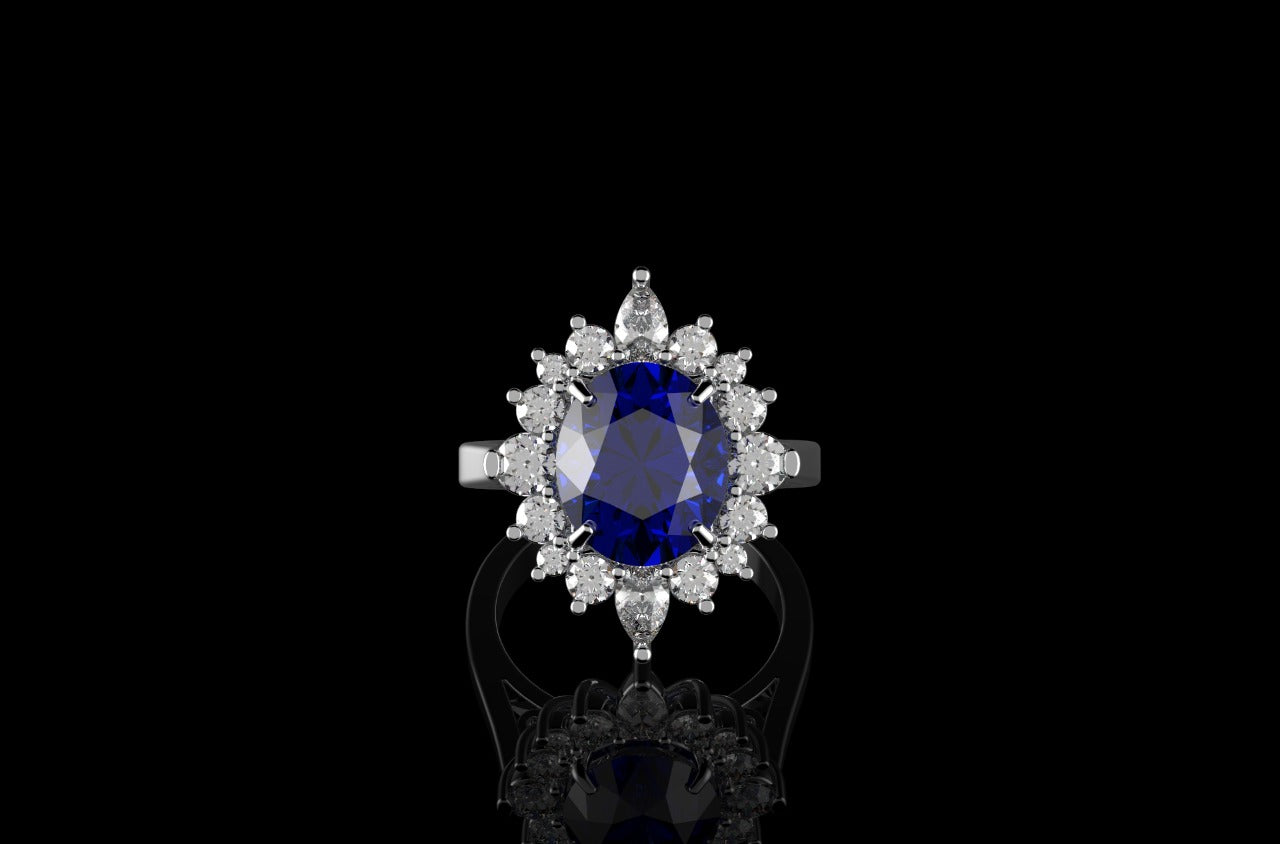 18k white gold custom purple amethyst oval shape diamond ring