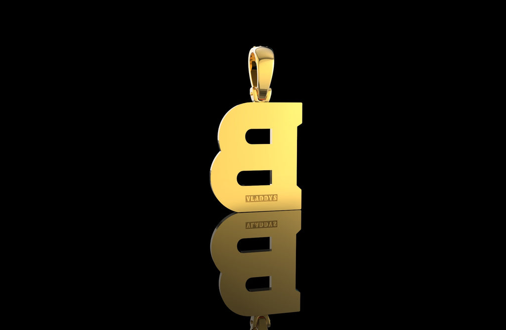 14k 2 tone yellow and white gold double layer initial B diamond pendant