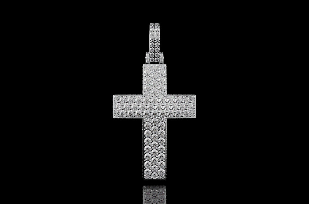 14k white gold large custom dome 3d diamond cross with profile diamonds