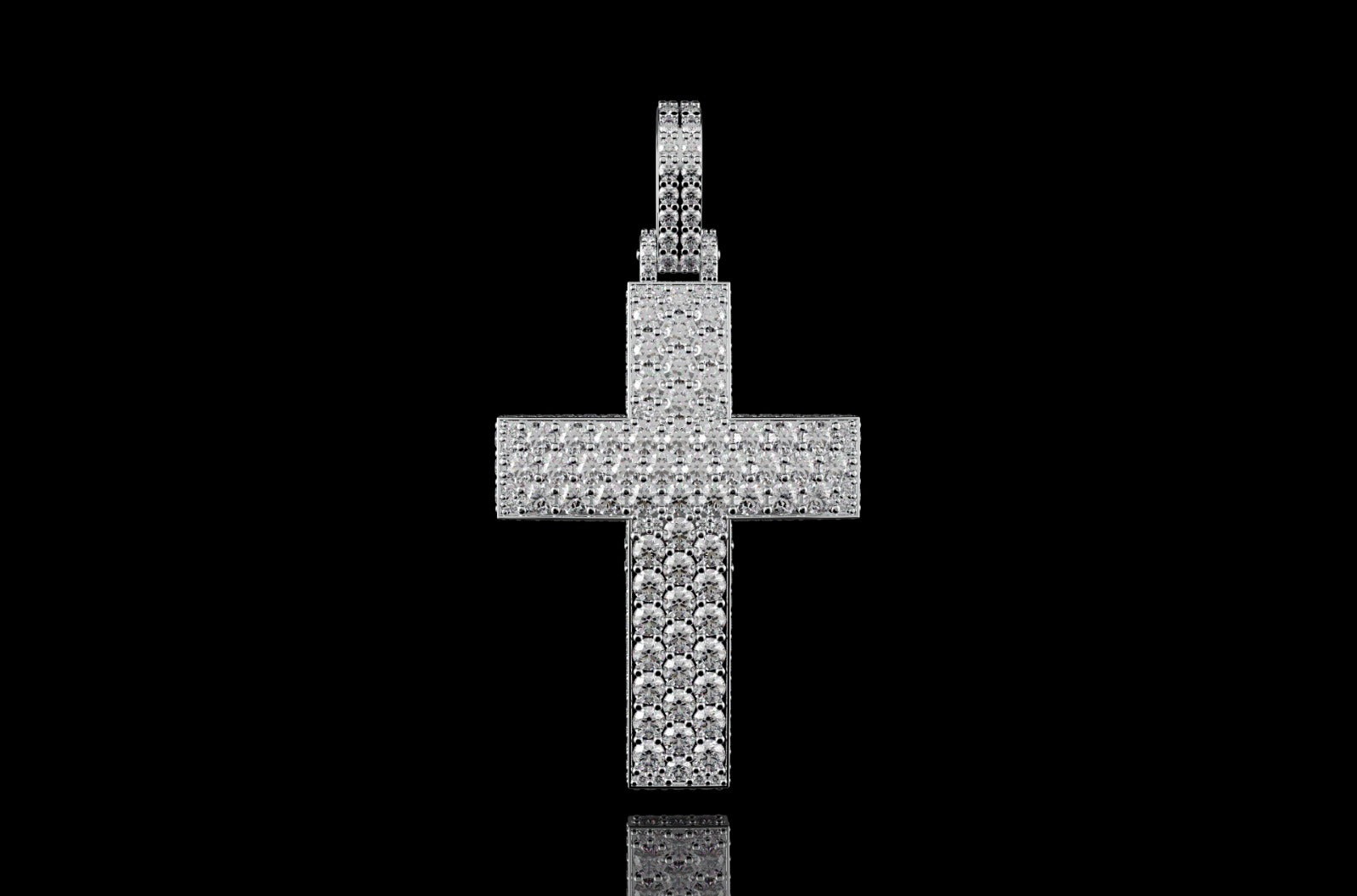 14k white gold large custom dome 3d diamond cross with profile diamonds