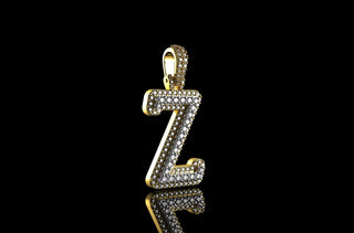 14k 2 tone yellow and white gold double layer initial Z diamond pendant