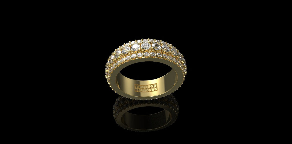 14k yellow gold mens 3 row diamond eternity band 4.89cts