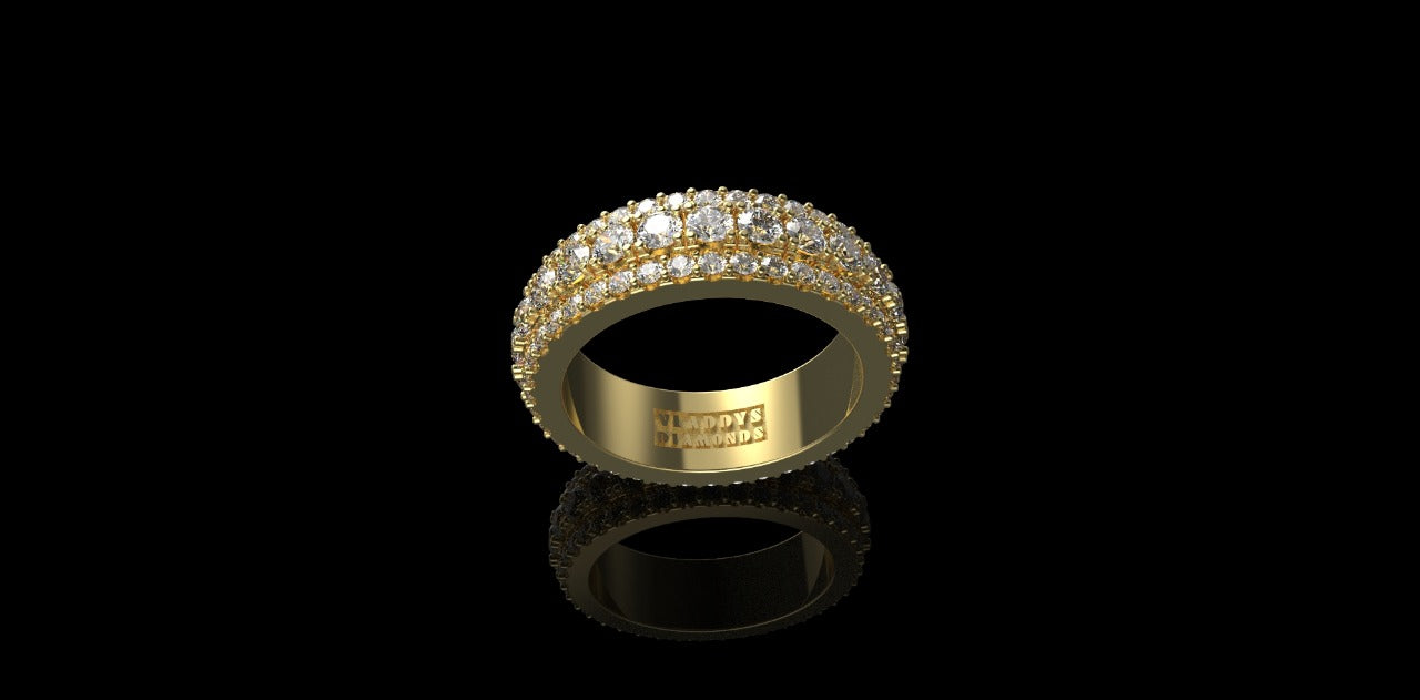 14k yellow gold mens 3 row diamond eternity band 4.89cts