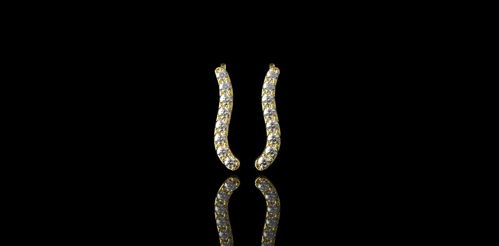 14K YELLOW GOLD CUSTOM "WIGGLE" STYLE DIAMOND EARRING