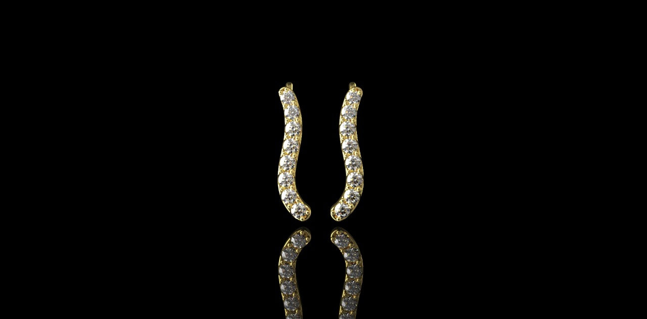 14K YELLOW GOLD CUSTOM "WIGGLE" STYLE DIAMOND EARRING