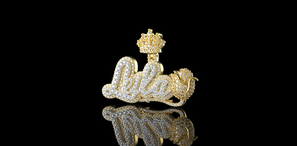 14K 2 TONE YELLOW AND WHITE GOLD DOUBLE LAYER CUSTOM "lEILA" STYLE DIAMOND PENDANT