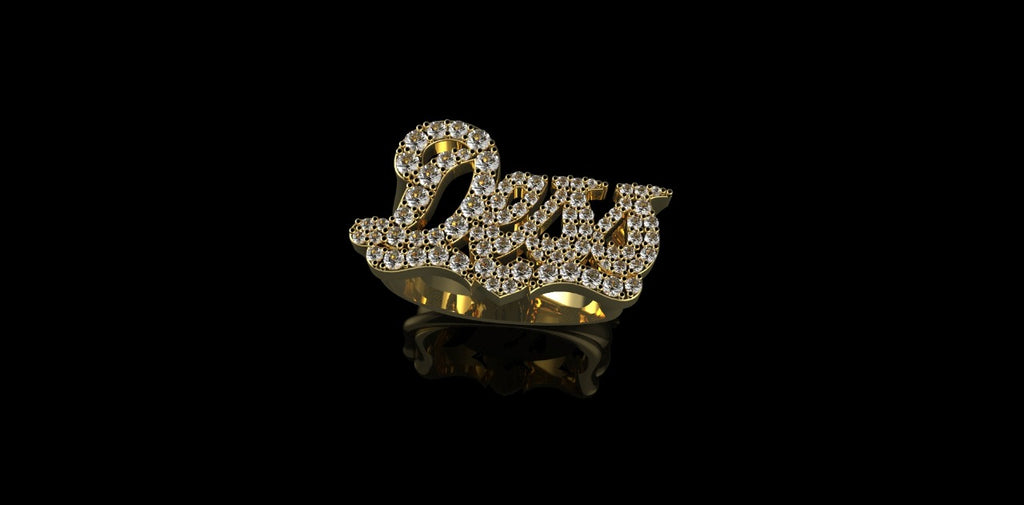14K YELLOW GOLD CUSTOM "DESS" STYLE DIAMOND NAME RING