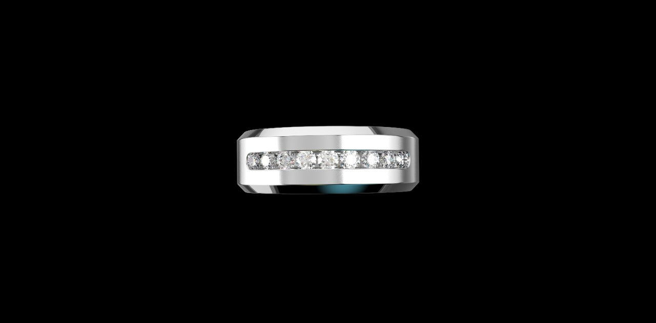 14K WHITE GOLD MENS CUSTOM CHANNEL SET DIAMOND WEDDING BAND RING
