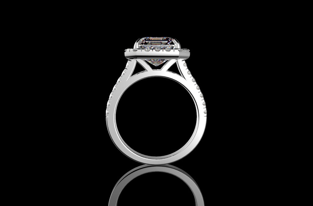 18k white gold Emerald cut halo diamond engagement ring 6.50cts