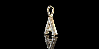 14k 2 tone yellow and white gold double layer small initial A diamond pendant