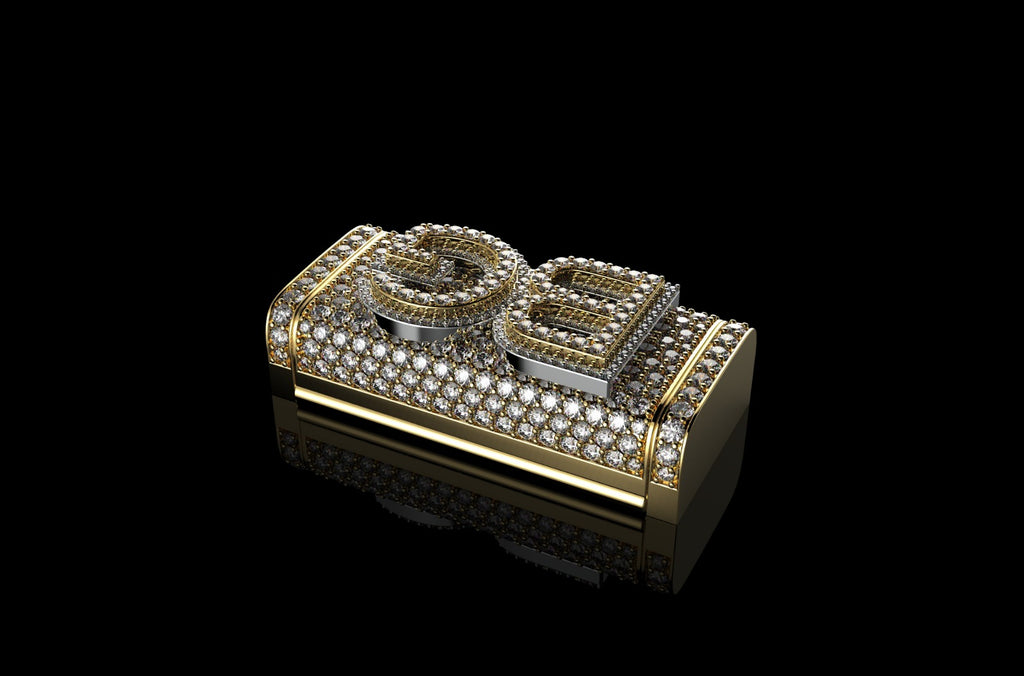 14k 2 tone yellow and white gold custom "BG" style diamond lock