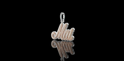 14k 2 tone white and rose gold double layer "Mia" style custom diamond pendant